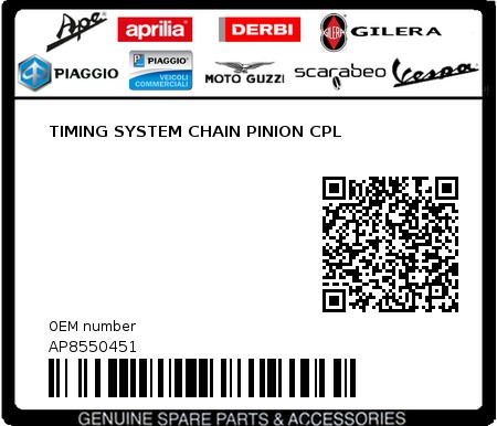 Product image: Aprilia - AP8550451 - TIMING SYSTEM CHAIN PINION CPL 