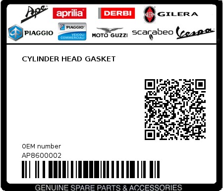 Product image: Aprilia - AP8600002 - CYLINDER HEAD GASKET  0