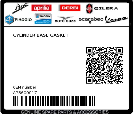 Product image: Aprilia - AP8600017 - CYLINDER BASE GASKET  0