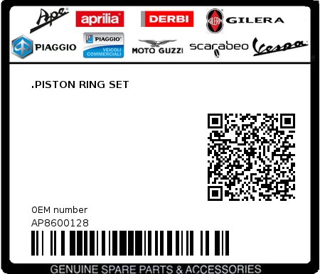 Product image: Aprilia - AP8600128 - .PISTON RING SET  0