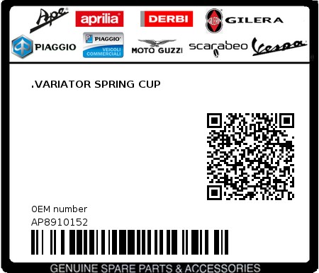 Product image: Aprilia - AP8910152 - .VARIATOR SPRING CUP 