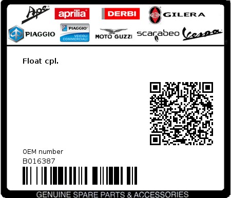 Product image: Aprilia - B016387 - Float cpl. 