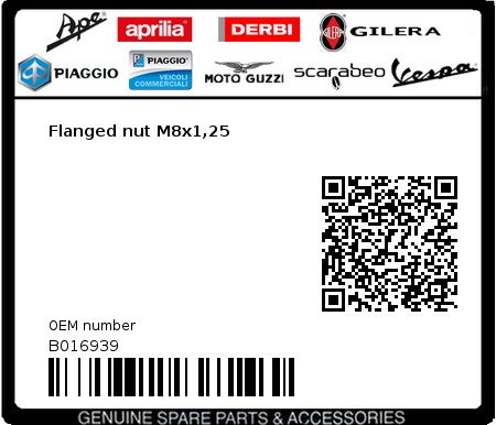 Product image: Aprilia - B016939 - Flanged nut M8x1,25  0