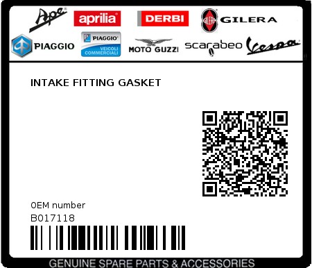 Product image: Aprilia - B017118 - INTAKE FITTING GASKET 