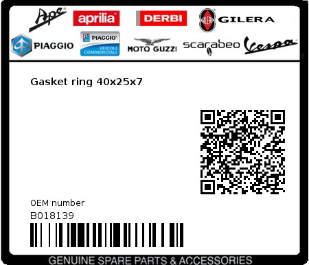 Product image: Aprilia - B018139 - Gasket ring 40x25x7 