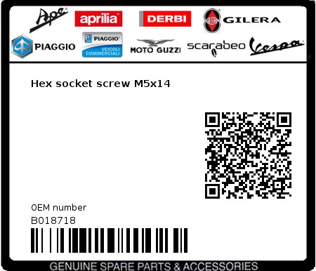 Product image: Aprilia - B018718 - Hex socket screw M5x14  0