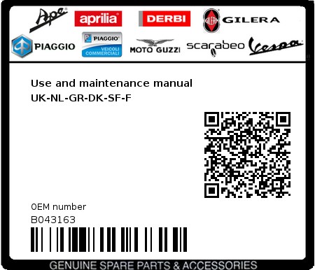 Product image: Aprilia - B043163 - Use and maintenance manual UK-NL-GR-DK-SF-F  0