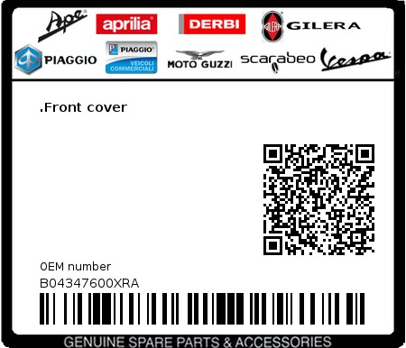 Product image: Aprilia - B04347600XRA - .Front cover 