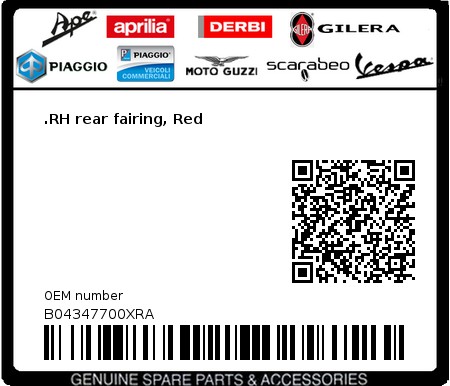 Product image: Aprilia - B04347700XRA - .RH rear fairing, Red  0
