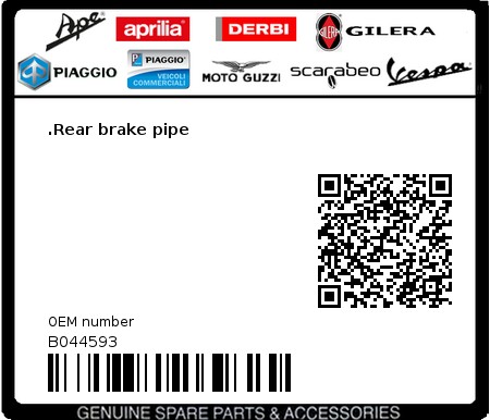 Product image: Aprilia - B044593 - .Rear brake pipe 