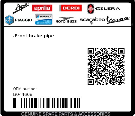 Product image: Aprilia - B044608 - .Front brake pipe 