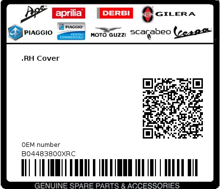 Product image: Aprilia - B04483800XRC - .RH Cover 