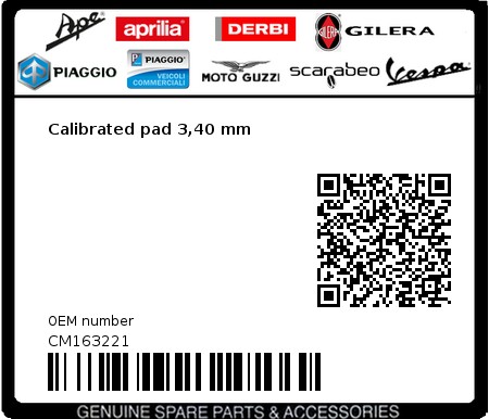 Product image: Aprilia - CM163221 - Calibrated pad 3,40 mm 