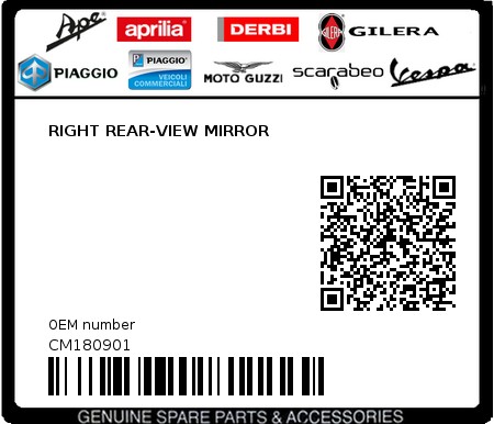 Product image: Aprilia - CM180901 - RIGHT REAR-VIEW MIRROR 