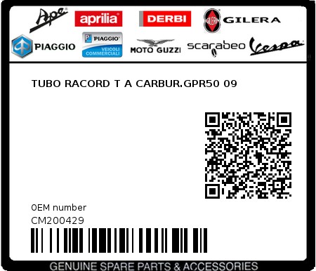 Product image: Aprilia - CM200429 - TUBO RACORD T A CARBUR.GPR50 09 