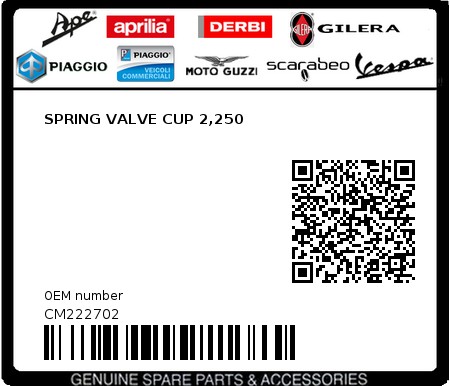 Product image: Aprilia - CM222702 - SPRING VALVE CUP 2,250 