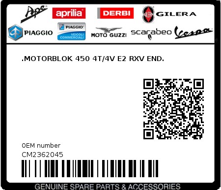 Product image: Aprilia - CM2362045 - .MOTORBLOK 450 4T/4V E2 RXV END. 