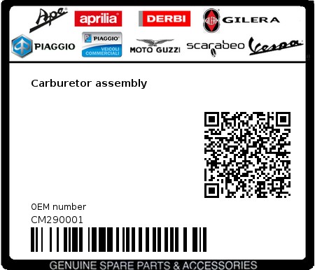 Product image: Aprilia - CM290001 - Carburetor assembly  0