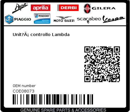 Product image: Aprilia - COE08073 - Unit?Ã¡ controllo Lambda 