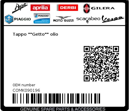 Product image: Aprilia - COMK090196 - Tappo ""Getto"" olio  0