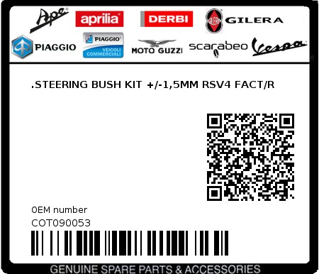 Product image: Aprilia - COT090053 - .STEERING BUSH KIT +/-1,5MM RSV4 FACT/R 