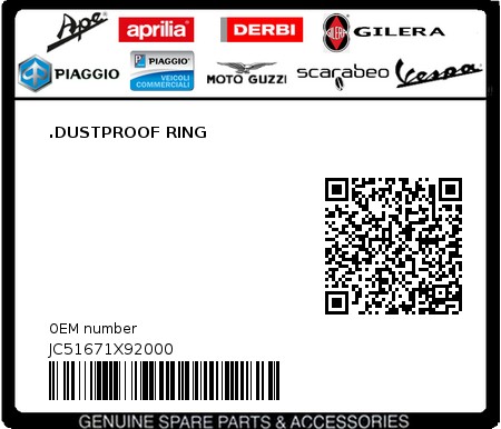 Product image: Aprilia - JC51671X92000 - .DUSTPROOF RING 