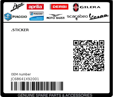 Product image: Aprilia - JC68641X92001 - .STICKER  0