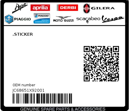 Product image: Aprilia - JC68651X92001 - .STICKER 