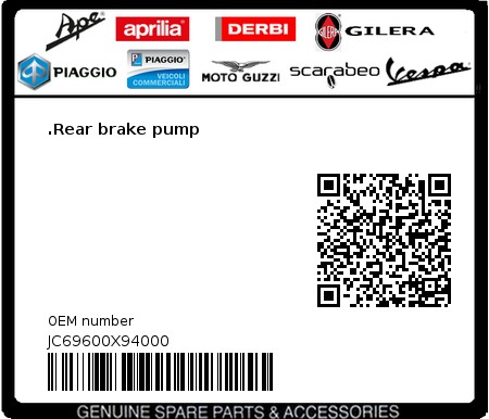 Product image: Aprilia - JC69600X94000 - .Rear brake pump 