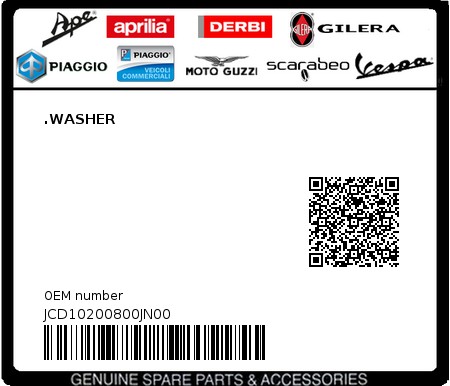 Product image: Aprilia - JCD10200800JN00 - .WASHER 