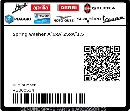 Product image: Aprilia - RB000534 - Spring washer Ã˜6xÃ˜25xÃ˜1,5 