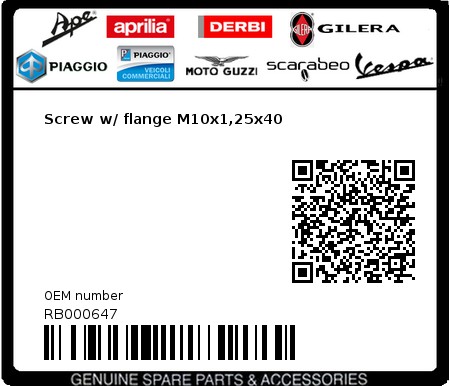 Product image: Aprilia - RB000647 - Screw w/ flange M10x1,25x40 