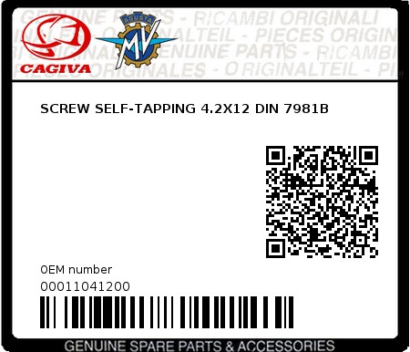 Product image: Cagiva - 00011041200 - SCREW SELF-TAPPING 4.2X12 DIN 7981B 