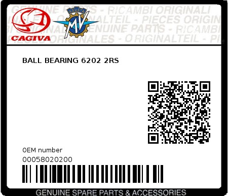 Product image: Cagiva - 00058020200 - BALL BEARING 6202 2RS  0