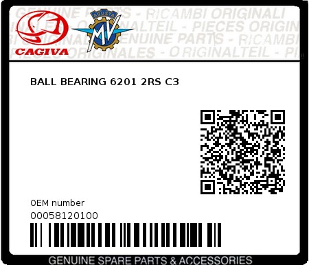 Product image: Cagiva - 00058120100 - BALL BEARING 6201 2RS C3  0