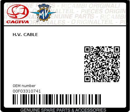 Product image: Cagiva - 00F03310741 - H.V. CABLE  0