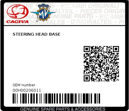 Product image: Cagiva - 00H00206011 - STEERING HEAD BASE  0