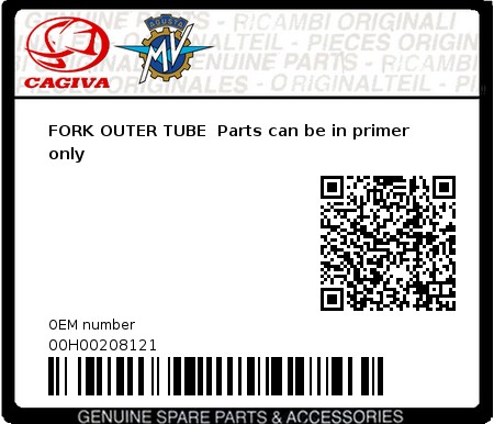 Product image: Cagiva - 00H00208121 - FORK OUTER TUBE  Parts can be in primer only  0