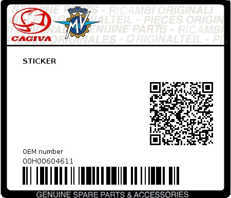 Product image: Cagiva - 00H00604611 - STICKER  0