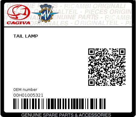 Product image: Cagiva - 00H01005321 - TAIL LAMP  0