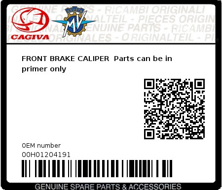 Product image: Cagiva - 00H01204191 - FRONT BRAKE CALIPER  Parts can be in primer only 