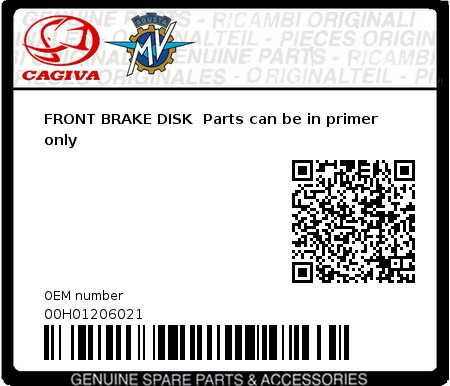 Product image: Cagiva - 00H01206021 - FRONT BRAKE DISK  Parts can be in primer only 