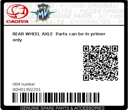 Product image: Cagiva - 00H01302201 - REAR WHEEL AXLE  Parts can be in primer only 