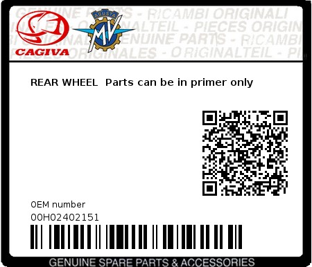 Product image: Cagiva - 00H02402151 - REAR WHEEL  Parts can be in primer only 