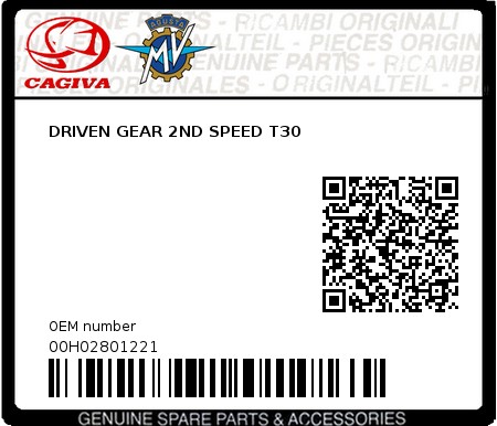 Product image: Cagiva - 00H02801221 - DRIVEN GEAR 2ND SPEED T30  0