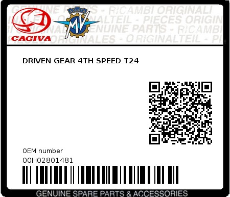 Product image: Cagiva - 00H02801481 - DRIVEN GEAR 4TH SPEED T24 