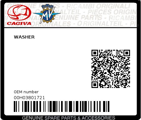 Product image: Cagiva - 00H03801721 - WASHER  0