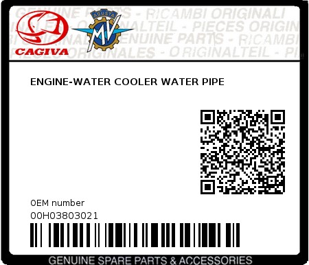 Product image: Cagiva - 00H03803021 - ENGINE-WATER COOLER WATER PIPE  0