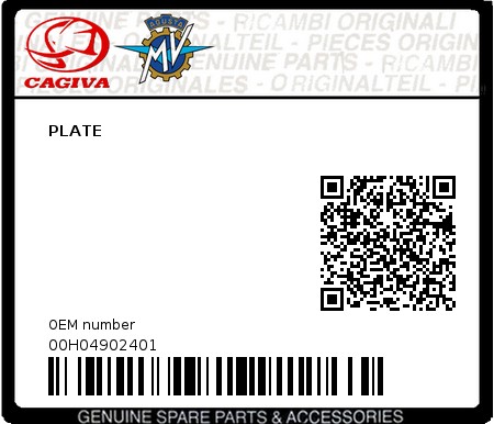 Product image: Cagiva - 00H04902401 - PLATE 