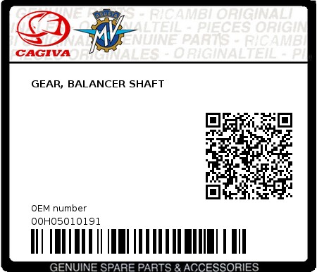 Product image: Cagiva - 00H05010191 - GEAR, BALANCER SHAFT  0